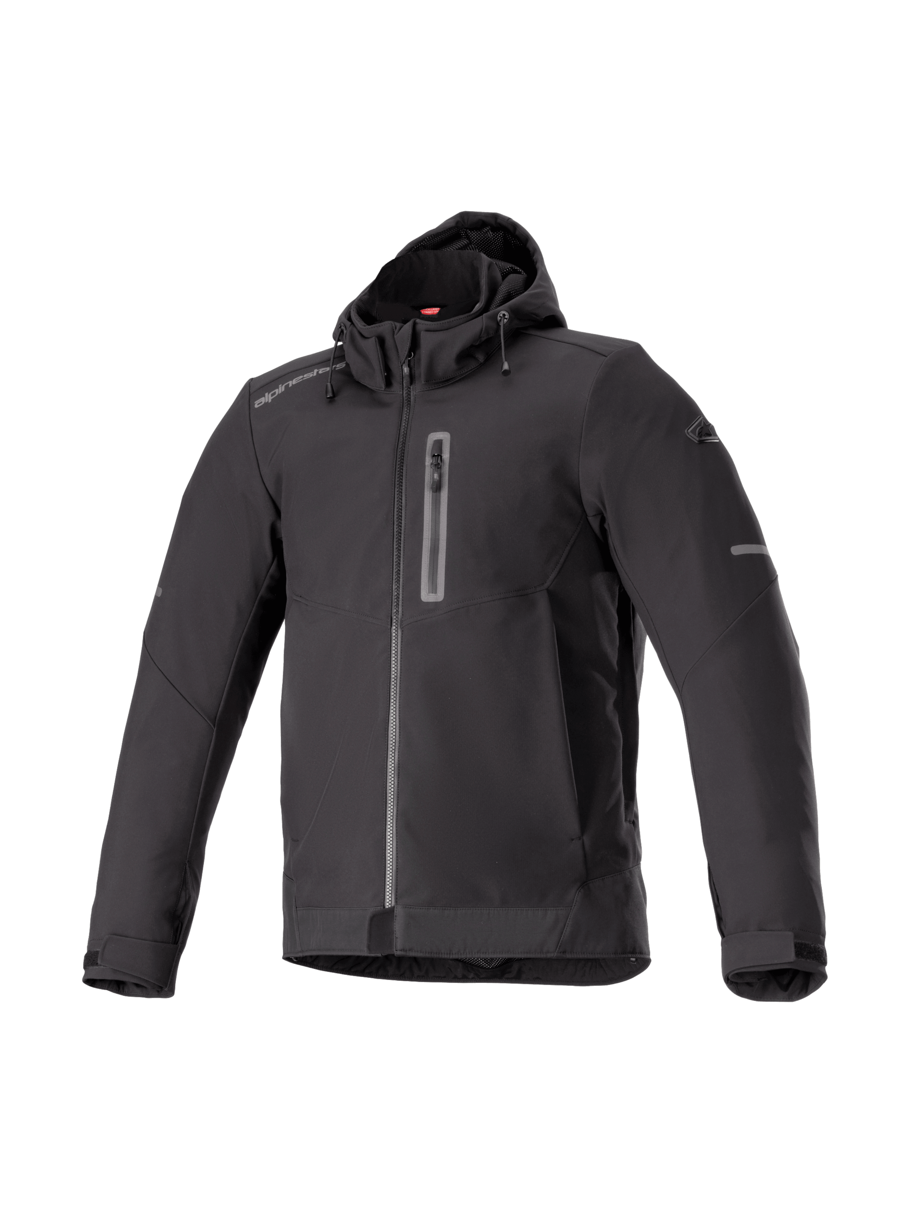Alpinestars Neo Wasserdichte Kapuzenjacke, schwarze Herren-Motorradjacke aus Softshell, urbaner Stil und Tech-Air Ready.