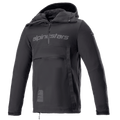Alpinestars Sherpa Hoodie, Motorrad-Anorak-Jacke in Black Reflex, Halbreißverschluss mit Brustlogo, Große Reißverschlusstasche vorne, technisches Softshell-Gewebe, sportliches Urban-Design