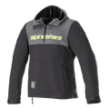 Alpinestars Sherpa Hoodie, Technical Motorcycle Hoodie, Tar Gray and Black, Yellow Fluo branding on chest, hooded anorak style with quarter-zip, softshell urban riding jacket