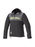 Alpinestars Sherpa Kapuzenjacke, winddichte Softshell-Urban-Motorradjacke für Herren, Grau und Schwarz mit gelbem Fluo-Logo.