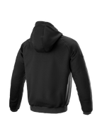 Alpinestars Ageless Kapuzenpullover, schwarze urbane Textil-Motorradjacke mit internem Schutz, Rückansicht.