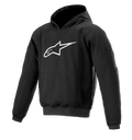 Alpinestars Ageless Hoodie, urban riding motorcycle hoodie, Black with white star logo, pullover style with kangaroo pocket, ribbed cuffs and hem, casual motorsport-inspired design
