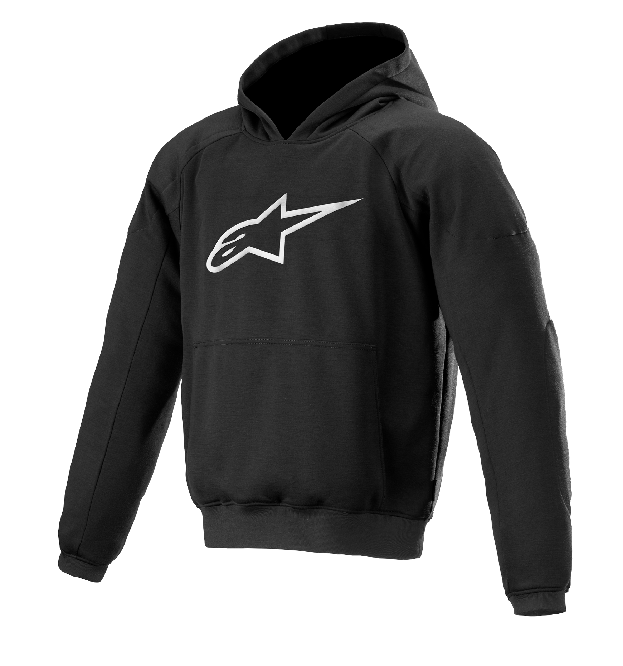 Alpinestars Ageless Hoodie, urbaner Motorrad-Hoodie, Schwarz mit weißem Sternlogo, Pullover-Stil mit Kängurutasche, gerippte Bündchen und Saum, lässiges vom Motorsport inspiriertes Design