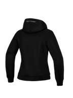 Alpinestars Woman Stella Chrome Superairflow Hoodie, Women's Motorcycle Hoodie, Black, back view showing 3D mesh construction, hooded design with copper logo detail on the shoulder