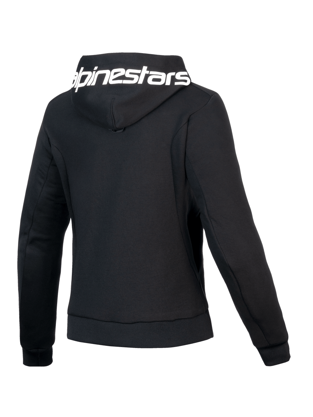 Alpinestars Stella Chrome V2 Sport Kapuzenjacke, Damen-Motorrad-Kapuzenjacke, Schwarz und Weiß, CE-zertifiziert Klasse A, Rückansicht mit gebrandeter Kapuze und athletischer Passform