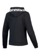 Alpinestars Stella Chrome V2 Sport Kapuzenjacke, Damen-Motorrad-Kapuzenjacke, Schwarz und Weiß, CE-zertifiziert Klasse A, Rückansicht mit gebrandeter Kapuze und athletischer Passform