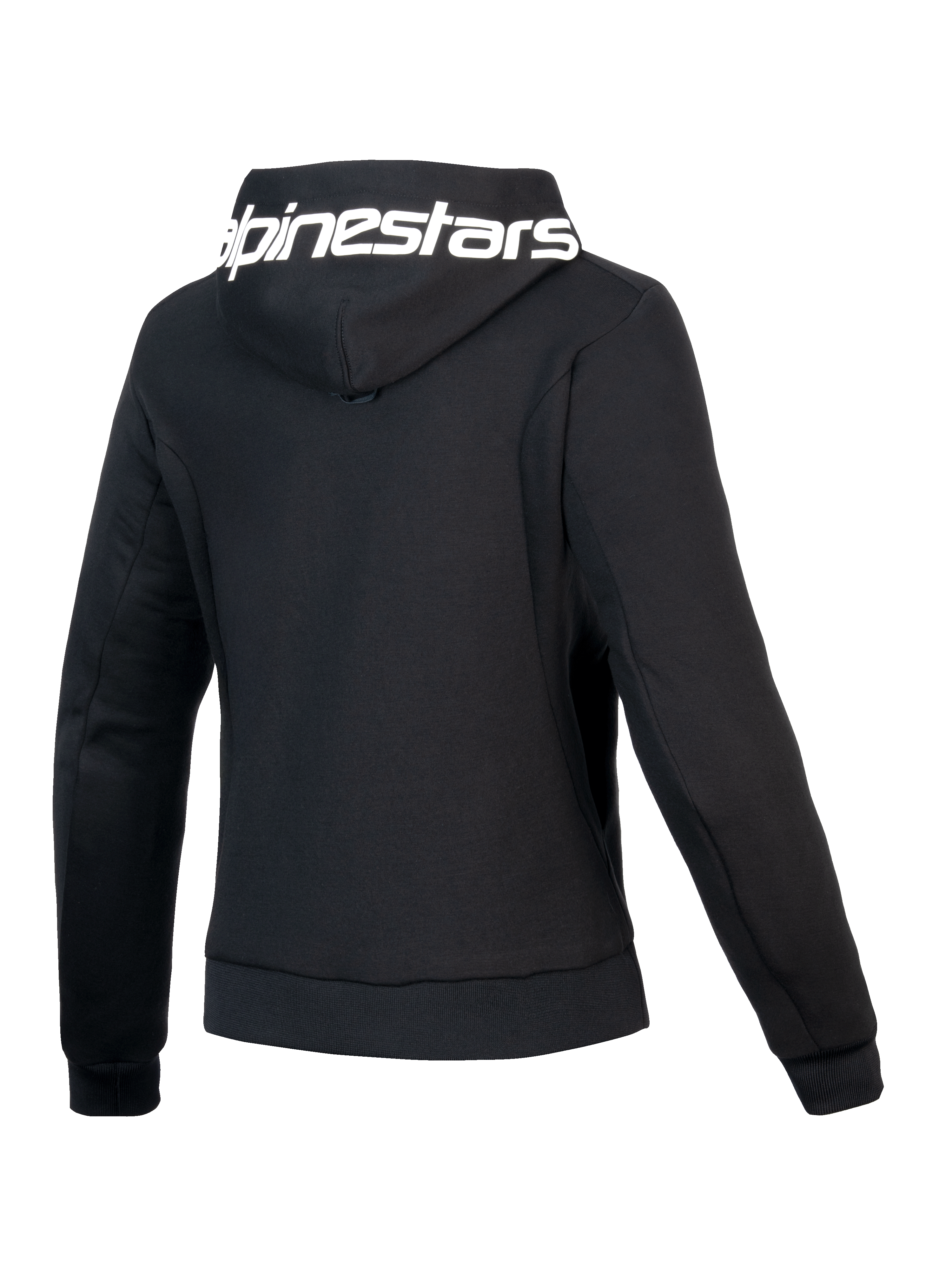 Alpinestars Stella Chrome V2 Sport Kapuzenjacke, Damen-Motorrad-Kapuzenjacke, Schwarz und Weiß, CE-zertifiziert Klasse A, Rückansicht mit gebrandeter Kapuze und athletischer Passform