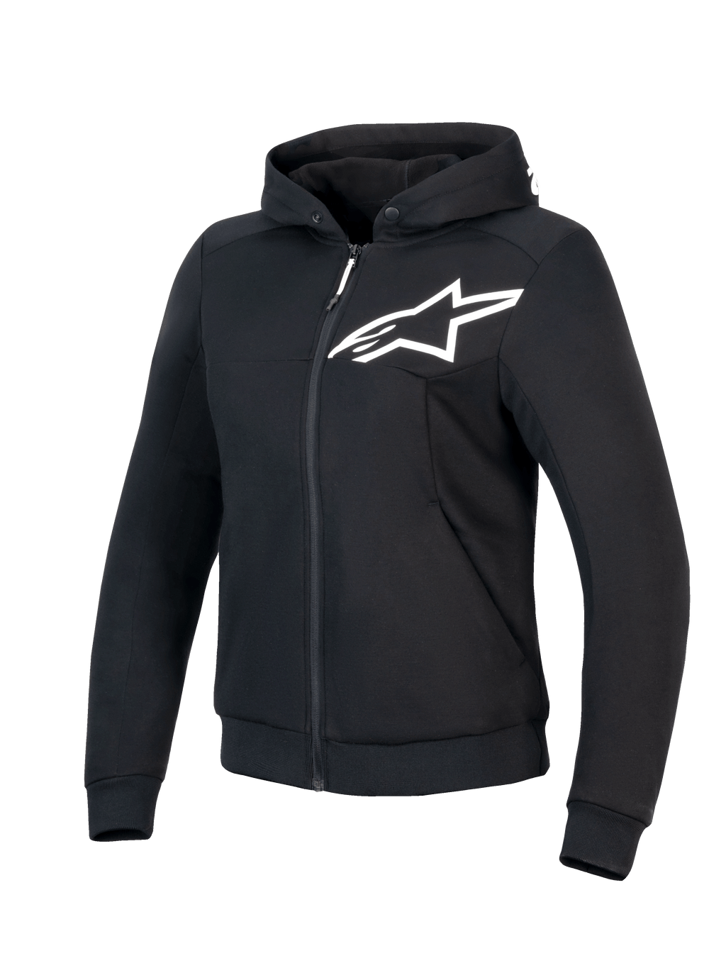 Alpinestars Stella Chrome V2 Sport Kapuzenjacke, Damen-Motorradjacke, Schwarz und Weiß, CE-zertifiziert mit Aramid-Verstärkungen