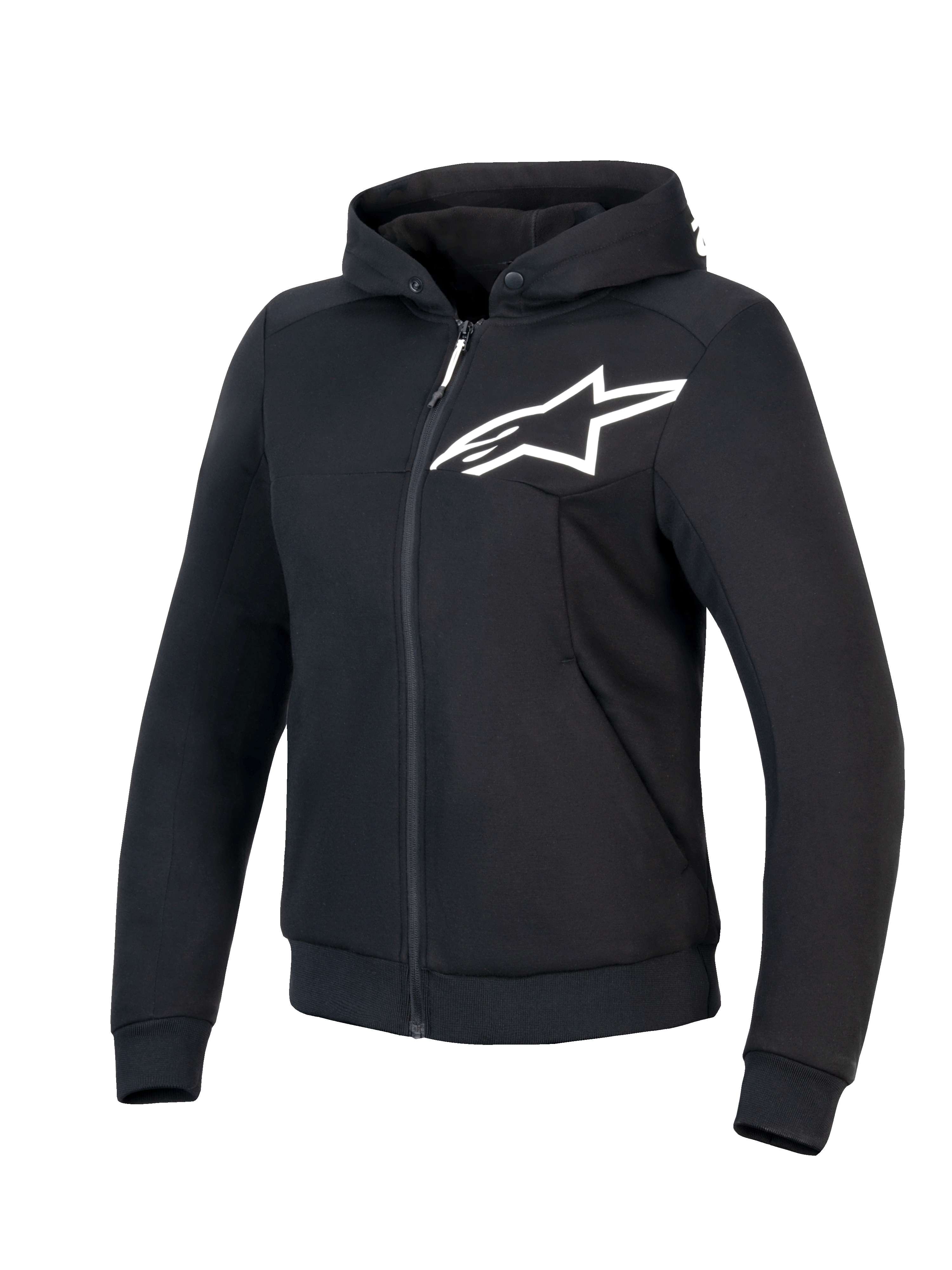 Alpinestars Stella Chrome V2 Sport Kapuzenjacke, Damen-Motorradjacke, Schwarz und Weiß, CE-zertifiziert mit Aramid-Verstärkungen