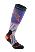 Alpinestars MX Pro Socken V2, Motocross-Kniestrümpfe, Schwarz, Grau, Lila und Orange, Gerippte Konstruktion, Horizontales Streifendesign, Performance-Fahrausrüstung