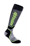 Alpinestars MX Plus Socken, Motocross-Kniestrümpfe, Schwarz, Grau und Gelb Fluo, mit vertikalem Alpinestars-Schriftzug, Ripp- und Mesh-Strukturen, technische Performance-Fahrausrüstung