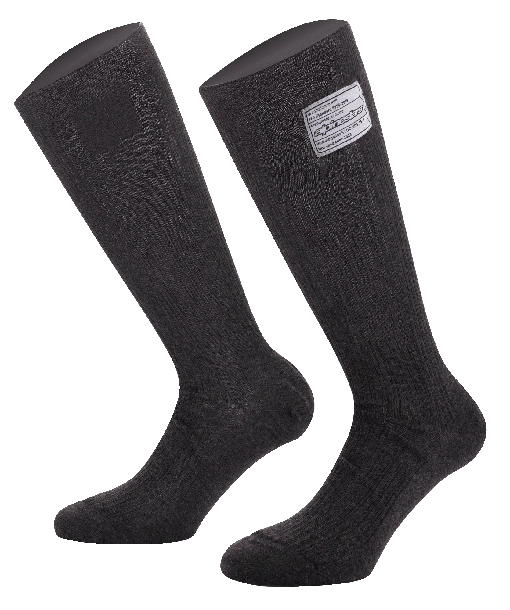 Alpinestars Race V4 Socken, Auto-Rennsocken, Schwarz, mit FIA 8856-2018 Zertifizierungsetikett, feuerfeste Nomex-Konstruktion mit gerippter Textur, knielang, technischer Base Layer für den Motorsport