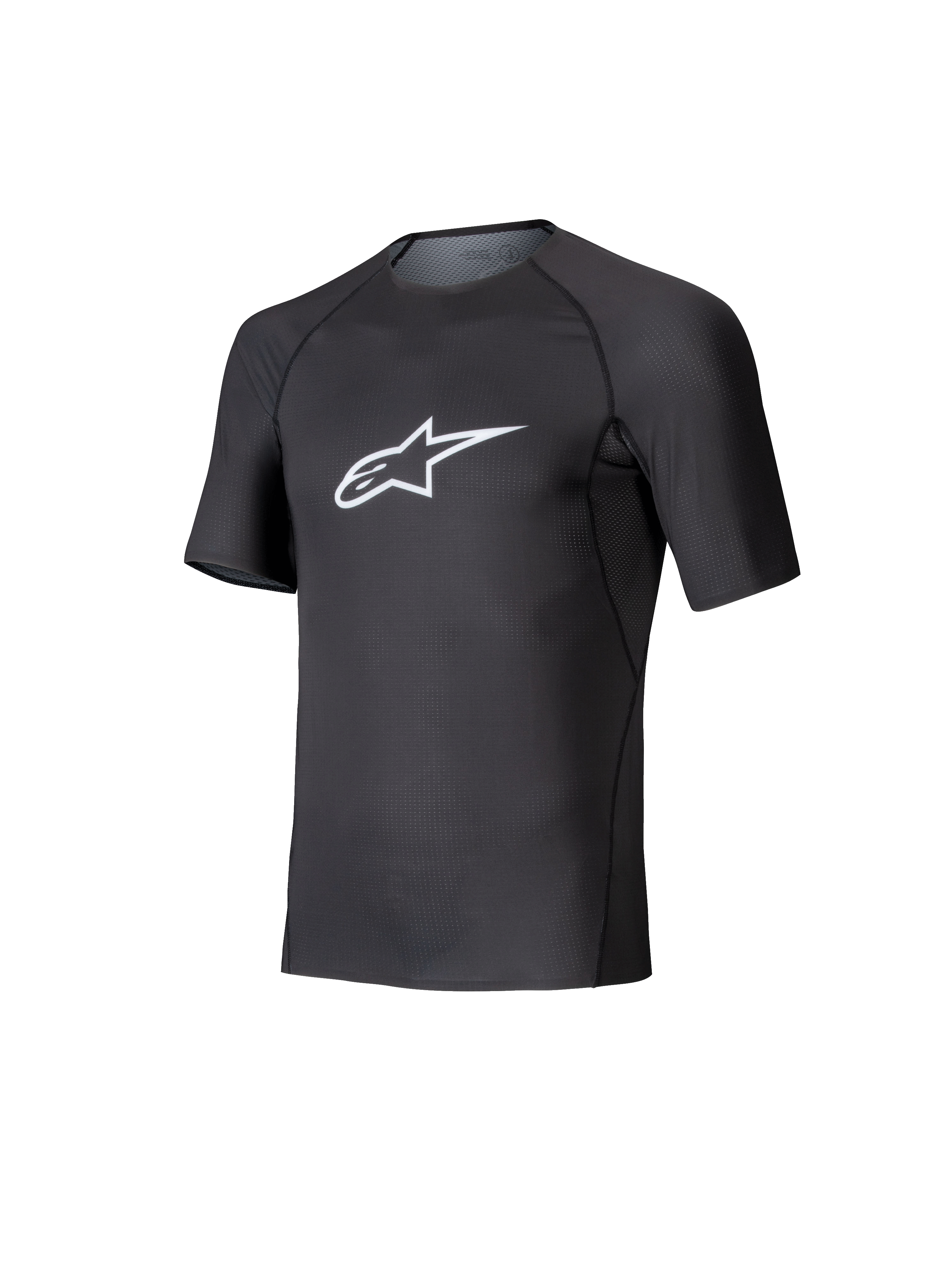 Alpinestars Tech KX Sim Top, kurzärmeliger Karting-Baselayer, Schwarz mit weißem Astars-Logo auf der Brust, atmungsaktive Stretch-Mesh-Konstruktion, ergonomische Passform für Karting und Sim-Racing