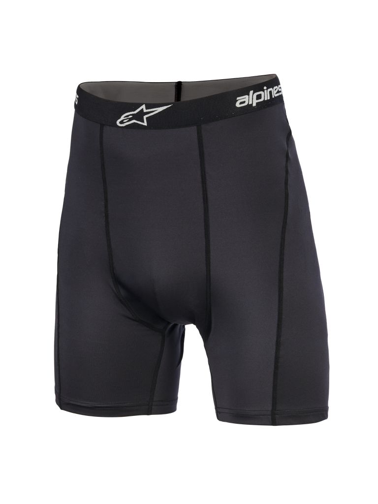Alpinestars MX Boxer, Motocross Boxer Briefs, Black, featuring a branded elastic waistband with white logo, technical stretch fabric with flat seams, designed as a performance base layer for off-road racing.