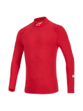 Alpinestars ZX Evo V3 Top - Long Sleeve, Red flame-resistant auto racing base layer, featuring high neck with white logo, tonal red shoulder details, and lightweight technical fabric for professional driver protection.