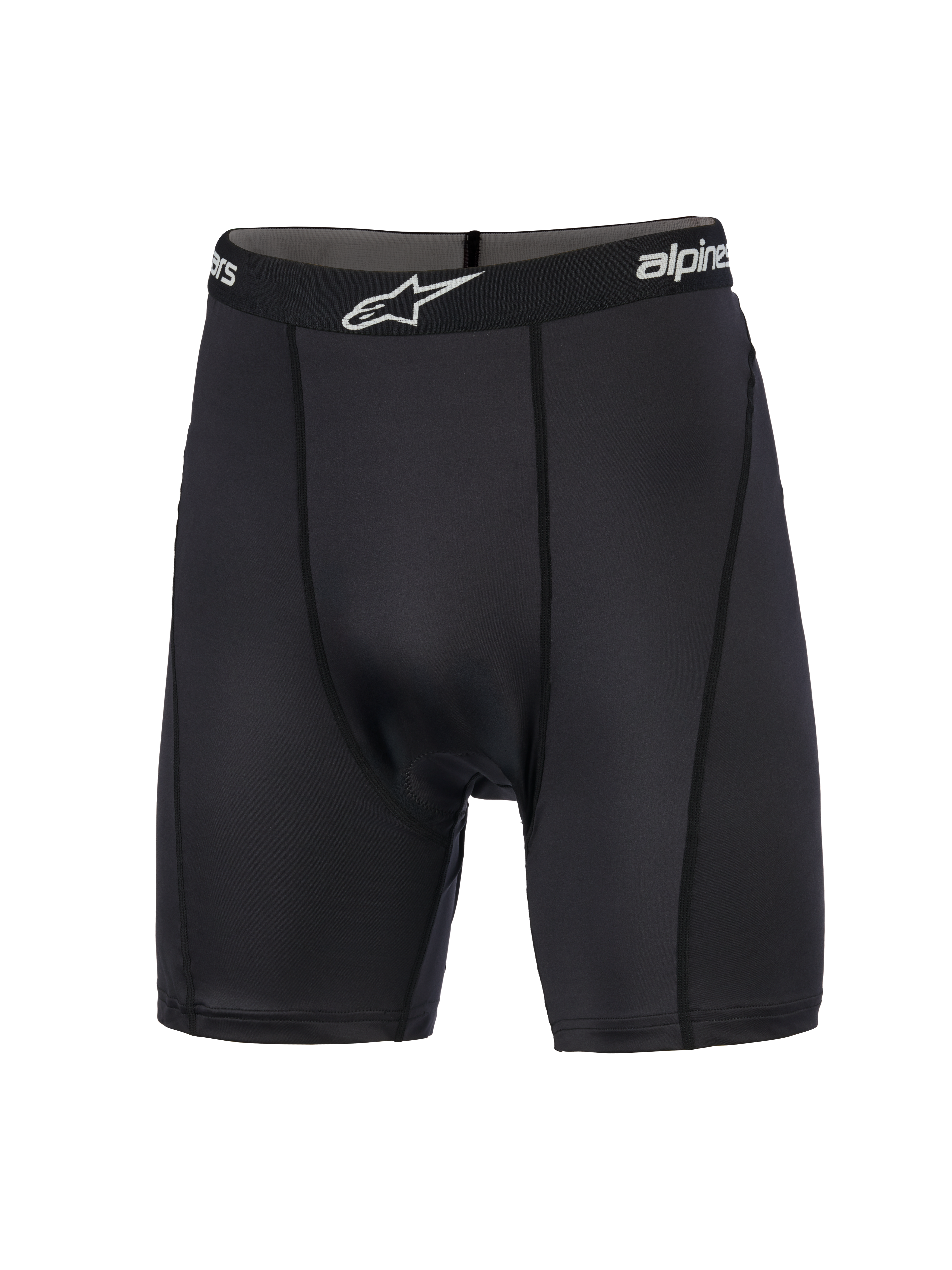 Alpinestars MX Boxer Padded, Motocross-Base-Layer, Schwarz, Kompressionsshorts mit elastischem Markenbund und weißem Logo, flache Nähte, geschmeidiger Stretch-Stoff für Komfort beim Offroad-Fahren
