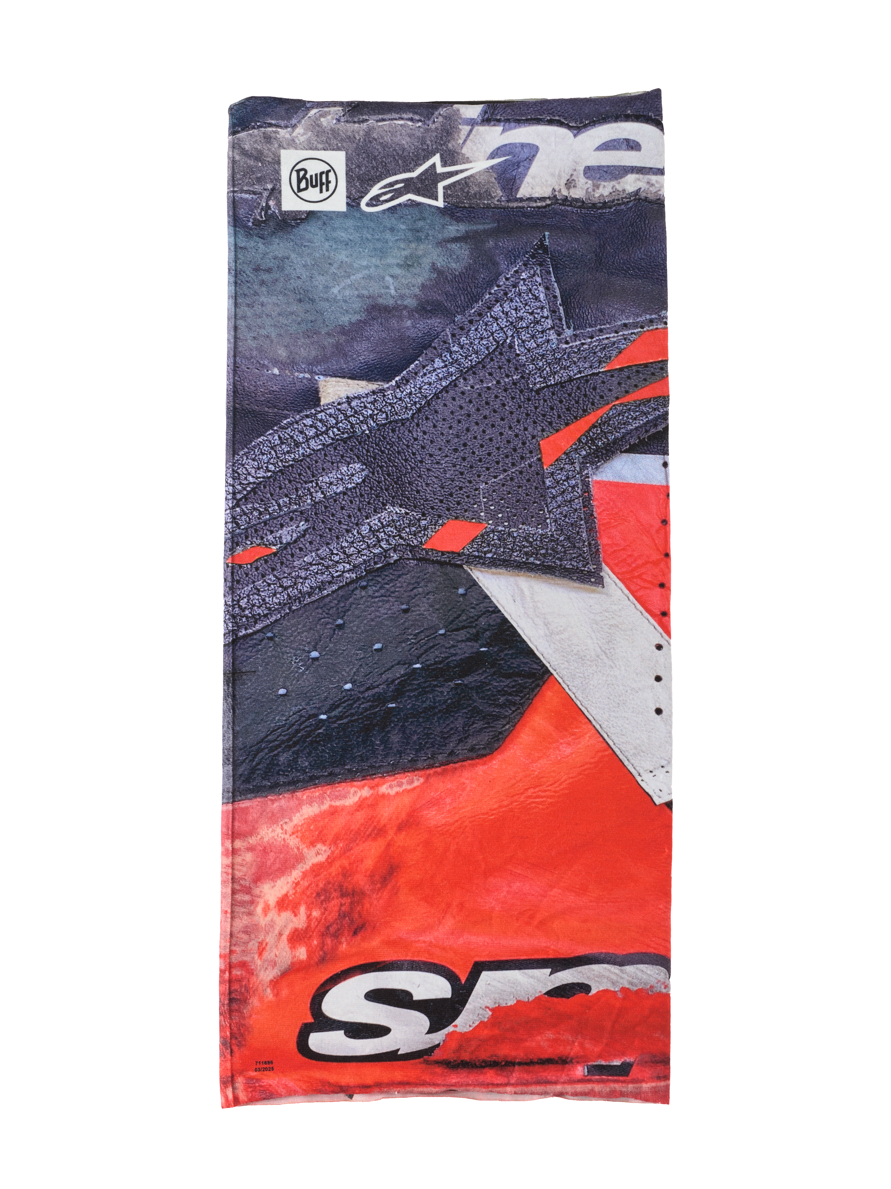 Alpinestars Buff Ignite Neck Tube, multifunktionales Halstuch, Schwarz und leuchtendes Rot mit weißen Details, mit großer Stern-Grafik, Alpinestars und Buff Logos, sportliches Design für das Motorradfahren