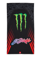 Alpinestars FQ20 Neck Tube Monster, Motorrad-Nackenschlauch, Schwarz mit großem grünen Monster Energy Krallen-Logo und „El Diablo“-Schriftzug mit Farbverlauf, roten diagonalen Rennstreifen an den Seiten, leichtes Textil-Accessoire für Fahrten im Frühling und Sommer