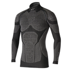 Alpinestars Ride Tech Top Langarm Winter, technisches Funktionsunterhemd, Schwarz und Grau, mit wabentexturierten Einsätzen, Stehkragen-Design und Kompressionspassform für das Motorradfahren bei kaltem Wetter