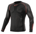 Alpinestars Ride Tech V2 Top Langarm Sommer, Motorrad-Funktionsshirt, Schwarz und Rot, mit atmungsaktiven, körpernahen Mesh-Einsätzen, roten Flachnähten an den Schultern und Alpinestars-Logos auf der Brust und am Ärmel