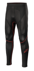 Alpinestars Ride Tech V2 Bottom Summer, Motorrad-Base-Layer-Hose, Schwarz mit roten Akzenten, strukturierte Mesh-Einsätze, rotes Stern-Logo am Bein, atmungsaktive Kompressions-Performance-Schicht