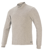 Alpinestars Race V3 Langarm-Oberteil, Auto-Rennsport-Basisschicht, Grau, mit Stehkragen und schwarzem Stern-Logo, langen Ärmeln, strukturiertem, flammwidrigem Material und Alpinestars-Logo am Saum