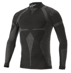 Alpinestars ZX Evo V2 Langarm-Oberteil, Auto-Rennsport-Base-Layer, Schwarz und Grau, hoher Kragen mit weißem Logo, Jacquard-Motivmuster, eng anliegende technische Bekleidung mit leichter Strickstruktur