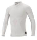 Alpinestars ZX Evo V2 Langarm-Oberteil, Weiß-Grau, feuerbeständige Auto-Rennsport-Basisschicht, Hochkragen mit schwarzem Astars-Logo, nahtlose Konstruktion mit Jacquard-Motiv, leichte und enganliegende Performance-Unterwäsche