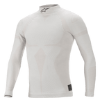 Alpinestars ZX Evo V2 Langarm-Oberteil, Weiß-Grau, feuerbeständige Auto-Rennsport-Basisschicht, Hochkragen mit schwarzem Astars-Logo, nahtlose Konstruktion mit Jacquard-Motiv, leichte und enganliegende Performance-Unterwäsche