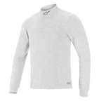 Alpinestars Race V3 Langarm-Oberteil, Auto-Rennsport-Basisschicht, Weiß, Stehkragen mit kleinem Logo, weiches flammhemmendes Material, minimalistisches sportliches Design