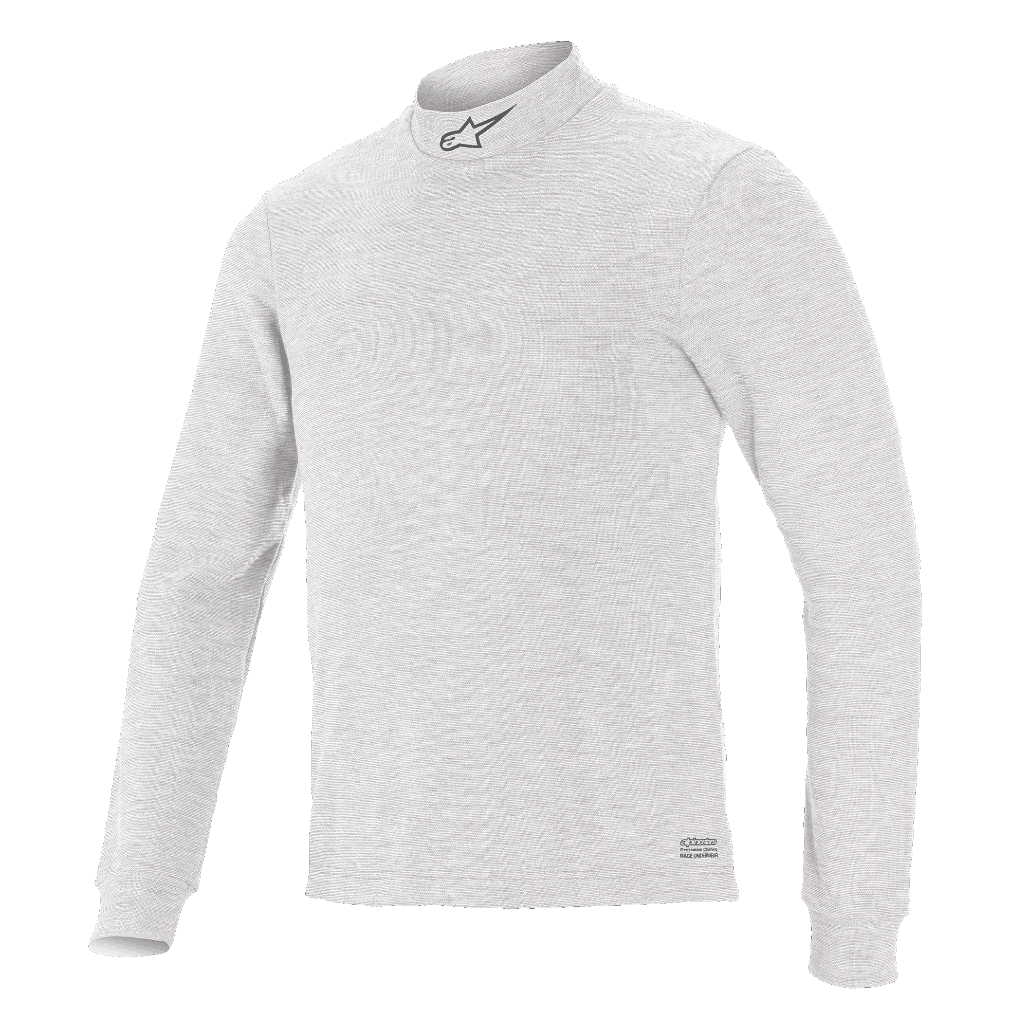 Alpinestars Race V3 Langarm-Oberteil, Auto-Rennsport-Basisschicht, Weiß, Stehkragen mit kleinem Logo, weiches flammhemmendes Material, minimalistisches sportliches Design