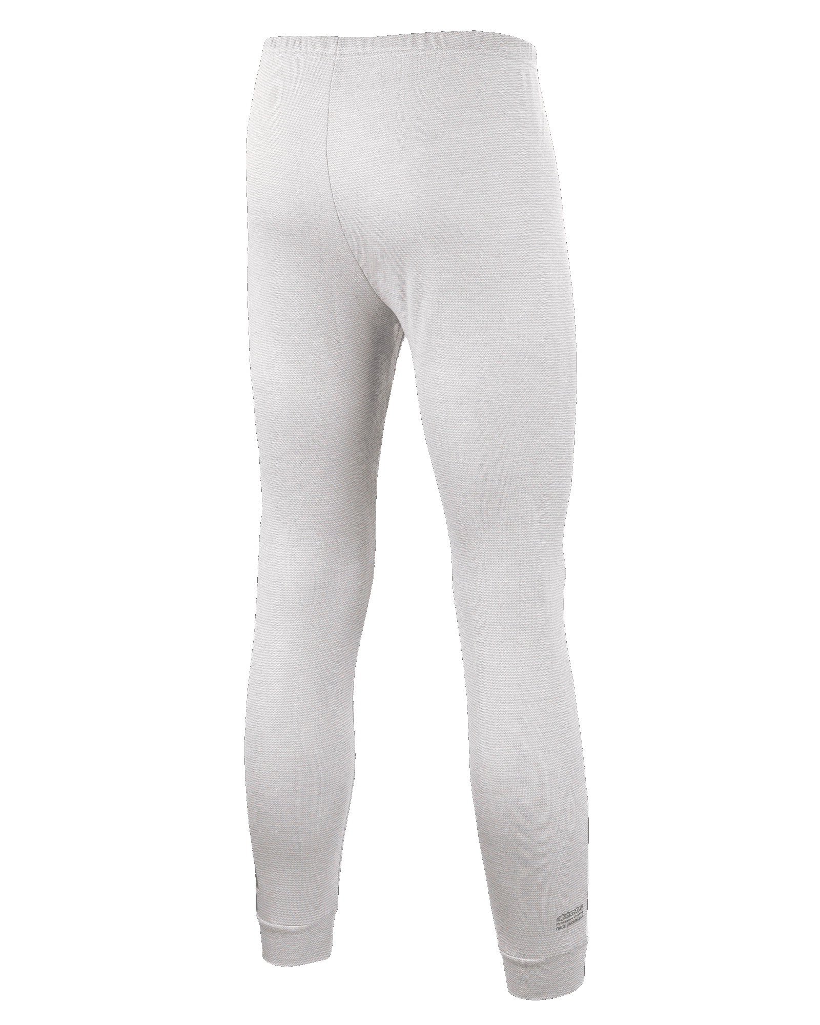 Alpinestars Race V3 Unterteil, Auto-Rennsport-Basisschicht-Hose, Weiß, Rückansicht mit strukturiertem flammhemmendem Gewebe, elastischem Bund und gerippten Knöchelbündchen, konzipiert für den professionellen Motorsporteinsatz