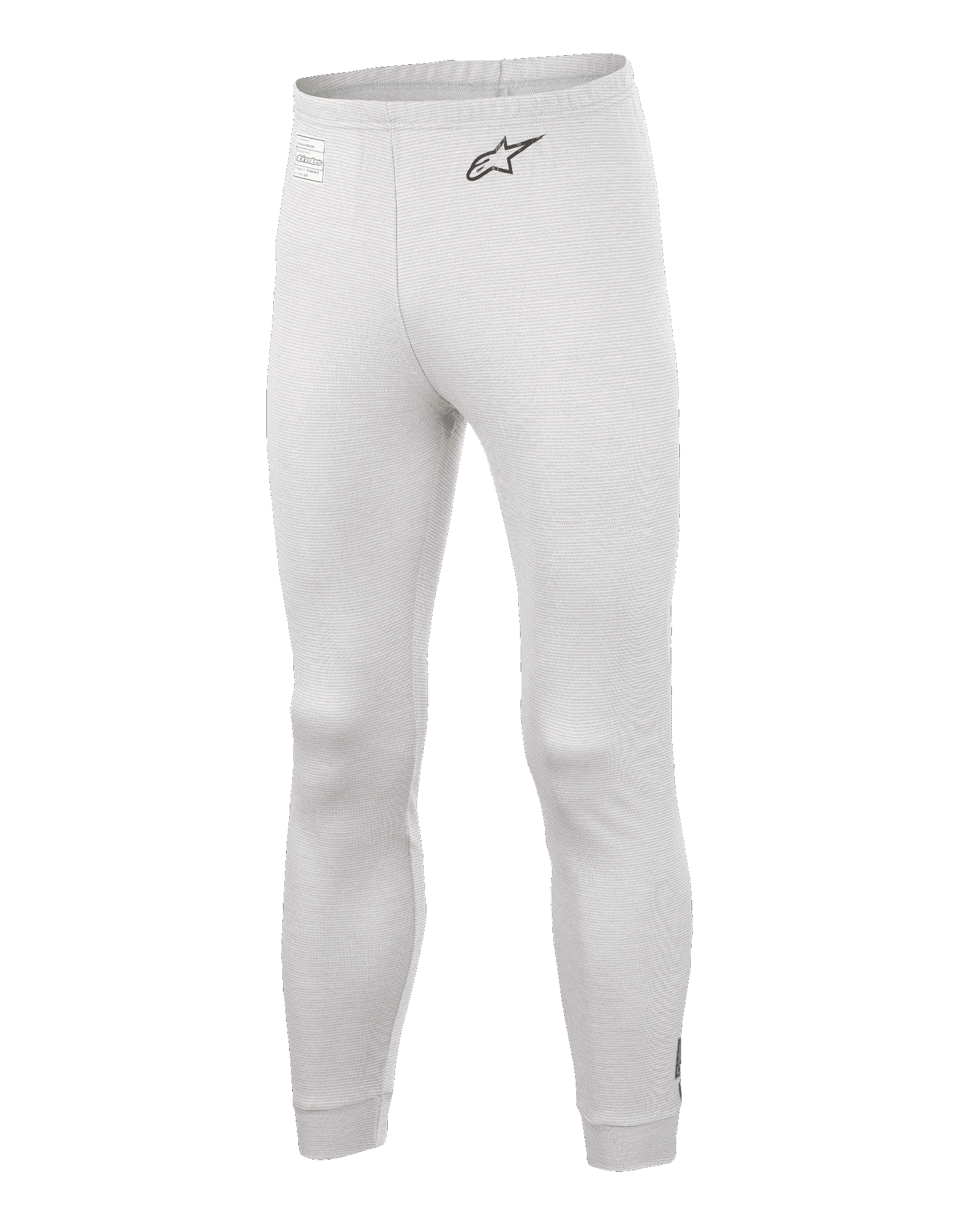 Alpinestars Race V3 Unterteil, Auto-Rennsport-Basisschicht-Hose, Weiß, strukturiertes flammhemmendes Material, schwarzes A-Star-Logo auf der Hüfte, gerippte Knöchelbündchen und Taillenbund, leichte technische Funktionsunterwäsche