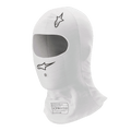 Alpinestars Race V3 Sturmhaube, Weiß, Motorsport-Kopfhaube, mit schwarzen Alpinestars-Logos, großer ovaler Gesichtsöffnung, FIA 8856-2018 Homologationsetikett, leichtes flammhemmendes Material