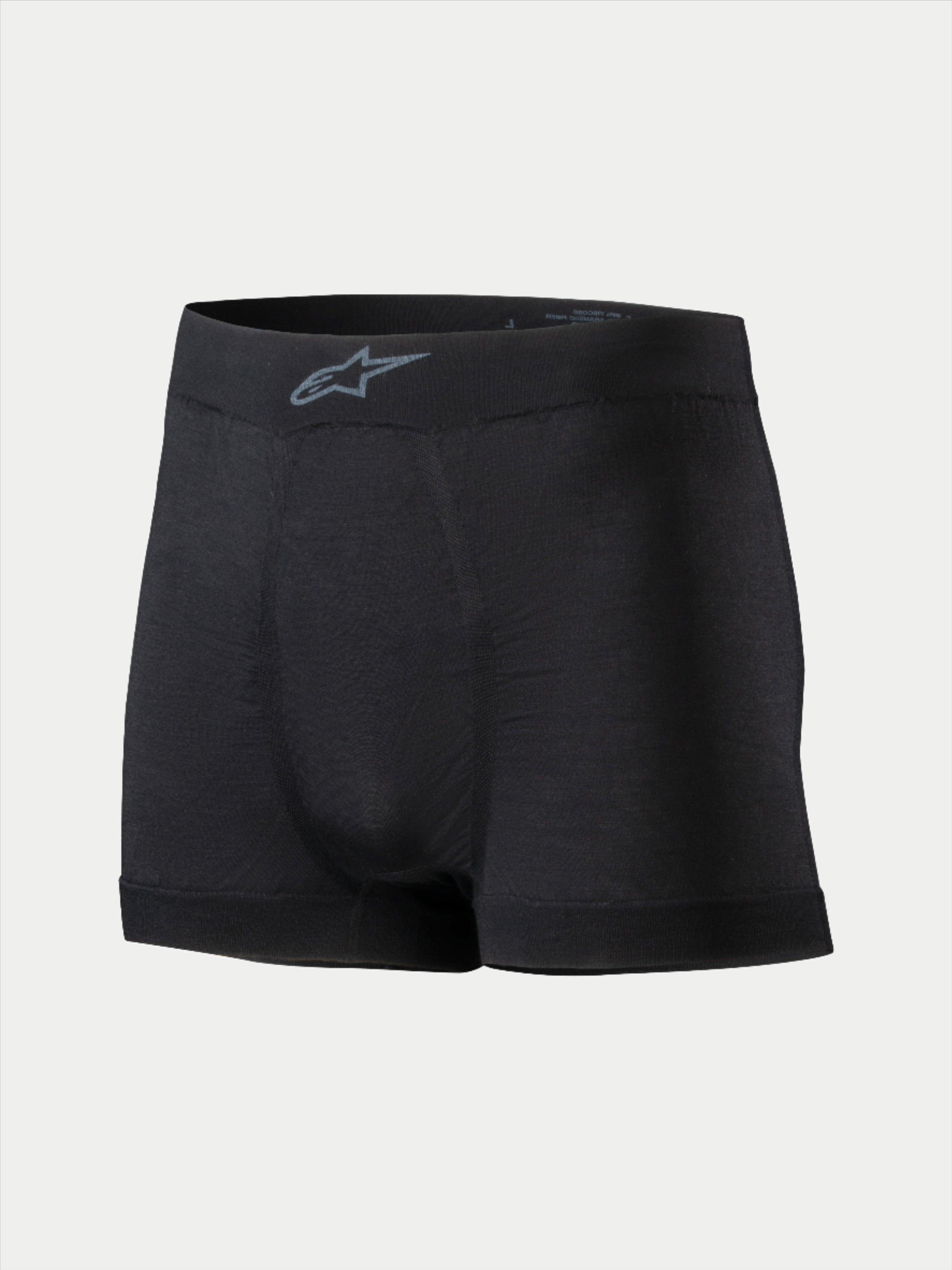 Alpinestars TECH ZX Boxer, Motorsport-Base-Layer-Unterwäsche, Schwarz, mit grauem Alpinestars-Logo am Bund, leichtes, flammhemmendes Gewebe, FIA 8856-2018 zertifizierte Motorsportbekleidung