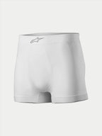 Alpinestars TECH ZX Boxer, Motorsport-Unterwäsche, Weiß, mit silbernem Alpinestars-Logo auf dem vorderen Bund, leichtes flammhemmendes Material, Basisschicht für den Motorsport