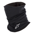 Alpinestars Tech Halswärmer in Schwarz, Motorrad-Halswärmer mit weißem gesticktem Logo, perforierten Belüftungsöffnungen und doppellagigem Fleece-Futter für Wärmeschutz und Schutz vor Windkälte.