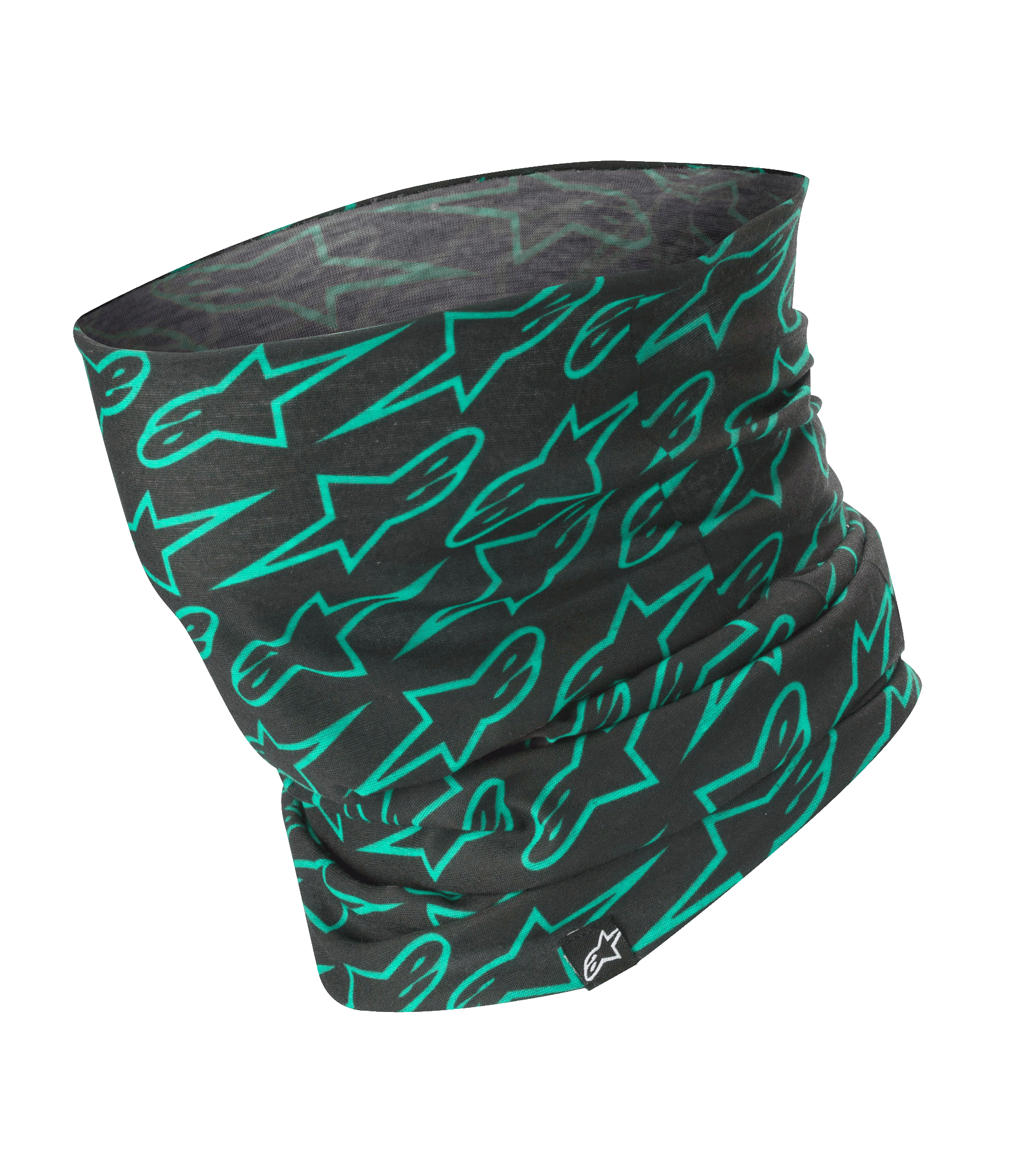 Alpinestars Neck Tube, Schwarz mit türkisfarbenem Astars Logo-Muster, leichter Motorrad-Nackenschlauch, seidiger windresistenter Basis-Layer, Unisex-Schutzzubehör