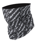 Alpinestars Linear Neck Tube, Motorcycle neck gaiter, Black and White, repeated diagonal Alpinestars logo and text pattern, seamless microfiber construction, lightweight base layer for road riding