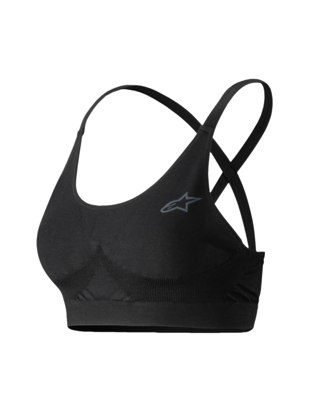 Alpinestars Stella TECH ZX Bra, Auto-Rennsport-Base-Layer-Oberteil, Schwarz mit überkreuzten Trägern und grauem Logo, flammhemmende Motorsport-Unterwäsche für Damen