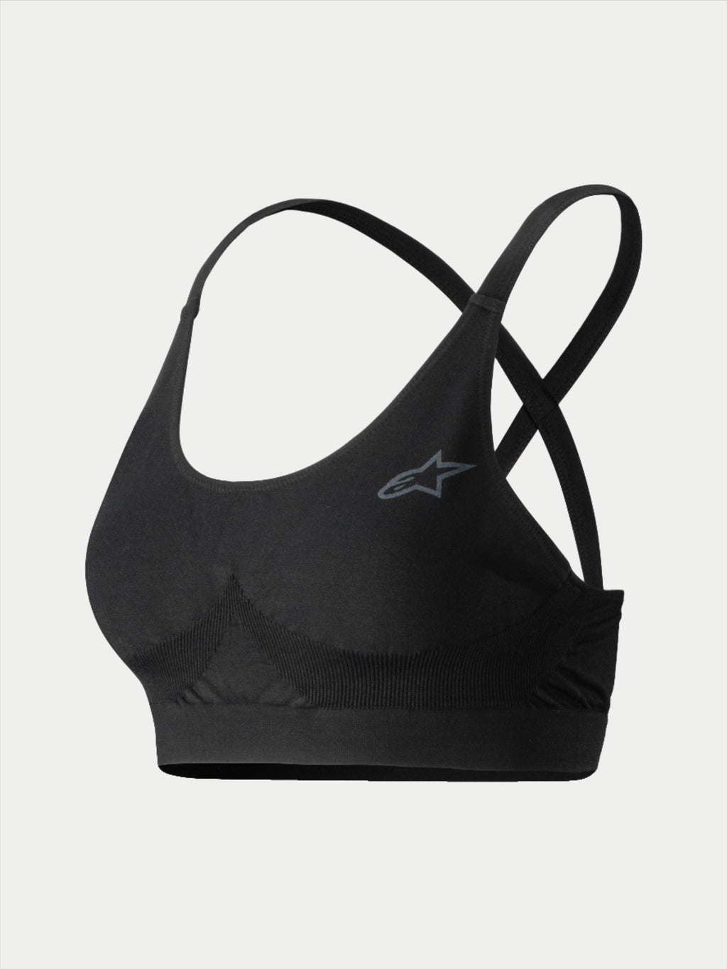 Alpinestars Stella TECH ZX Bra, Auto-Rennsport-Basisschicht für Damen, Schwarz, mit grauem Astars-Logo auf der Brust, überkreuzten Rücken-Trägern und nahtlosen Rippdetails, flammhemmendes LENZING FR-Gewebe für den Motorsport-Einsatz