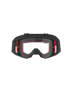 Alpinestars Supertech Corp Goggles, Motocross-Brille, Schwarz, Rot und Klar, Vorderansicht, klares Glas mit „ONE GOAL. ONE VISION.“ Text, schwarzer Rahmen mit roten Akzenten, weites Sichtfeld, strapazierfähiges Band mit wellenförmigem Silikon-Grip