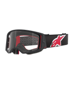 Alpinestars Supertech Corp Goggles, Motocross-Brille, schwarzer und roter Rahmen mit klarem Glas, schwarzes verstellbares Band mit großem rot-weißem Stern-Logo, professionelle Motocross-Ausrüstung für den Offroad-Rennsport