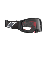 Alpinestars Supertech Corp Goggles, Motocross-Brille, Schwarz-Grau-Klar, mit klarem Polycarbonat-Glas, breites schwarzes Band mit grau-weißem Astars-Logo, 3D-geformter Gesichtsschaum, leistungsstarke Schutzbrille für den Offroad-Rennsport