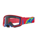 Alpinestars Supertech Corp Goggles, Motocross-Brille, Rot und Blau mit klarer Scheibe, mit rotem verstellbarem Band mit großem blauem und lindgrünem Stern-Logo, mehrlagiger Gesichtsschaum für Komfort, Hochleistungs-Augenschutz für den Offroad-Rennsport