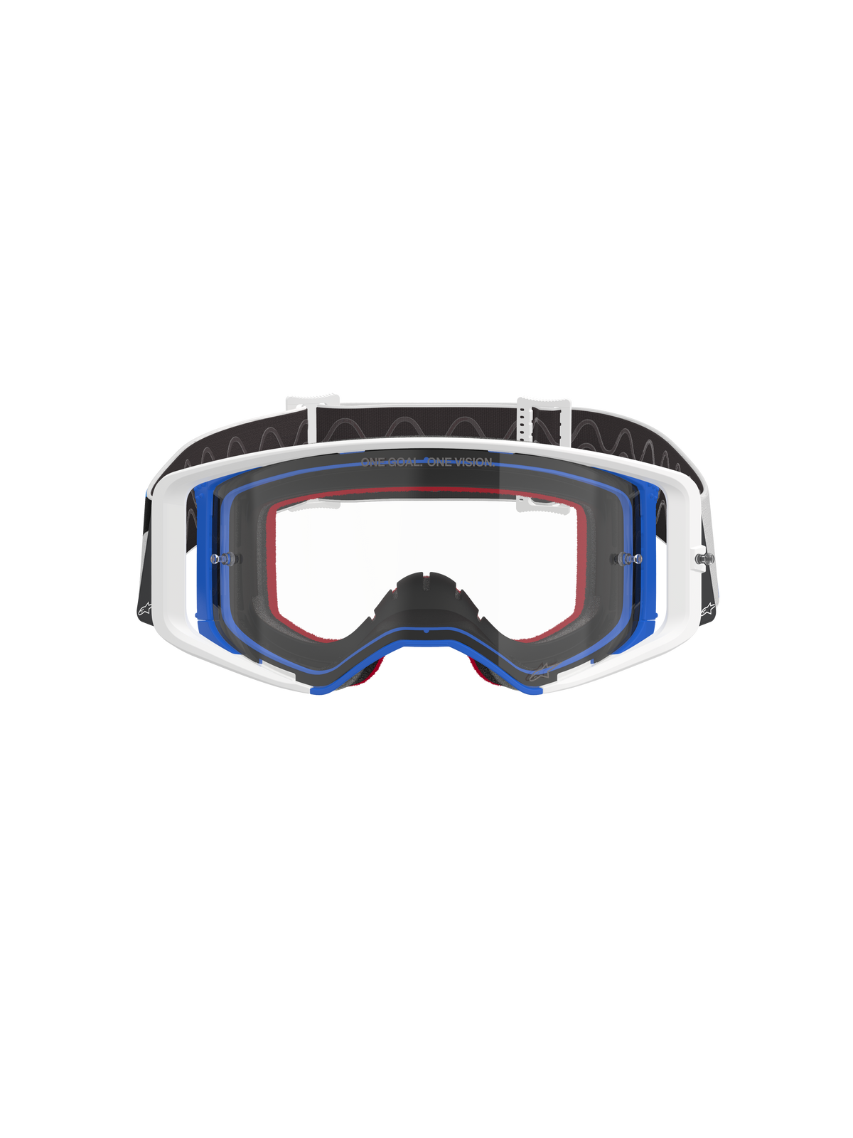 Alpinestars Supertech Corp Goggles, Motocross-Brille, Blau, Weiß und Orange mit klarem Glas, schwarzes Band mit weißem Logo, professionelle Offroad-Rennbrille mit weitem Sichtfeld und doppelt eingespritztem Rahmendesign