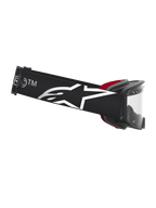 Alpinestars Supertech Dura Air Fluid Schutzbrille, Motocross-Schutzbrille in Schwarz und Silber mit Logo-Band.