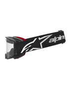 Alpinestars Supertech Dura Air Fluid Motocross-Schutzbrille in Schwarz und Silber mit klarem Glas und roter Polsterung.