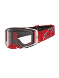 Alpinestars Supertech Schutzbrille Dura Air Fluid, Motocross-Schutzbrille in Rot und Silber mit klarer Polycarbonat-Scheibe.