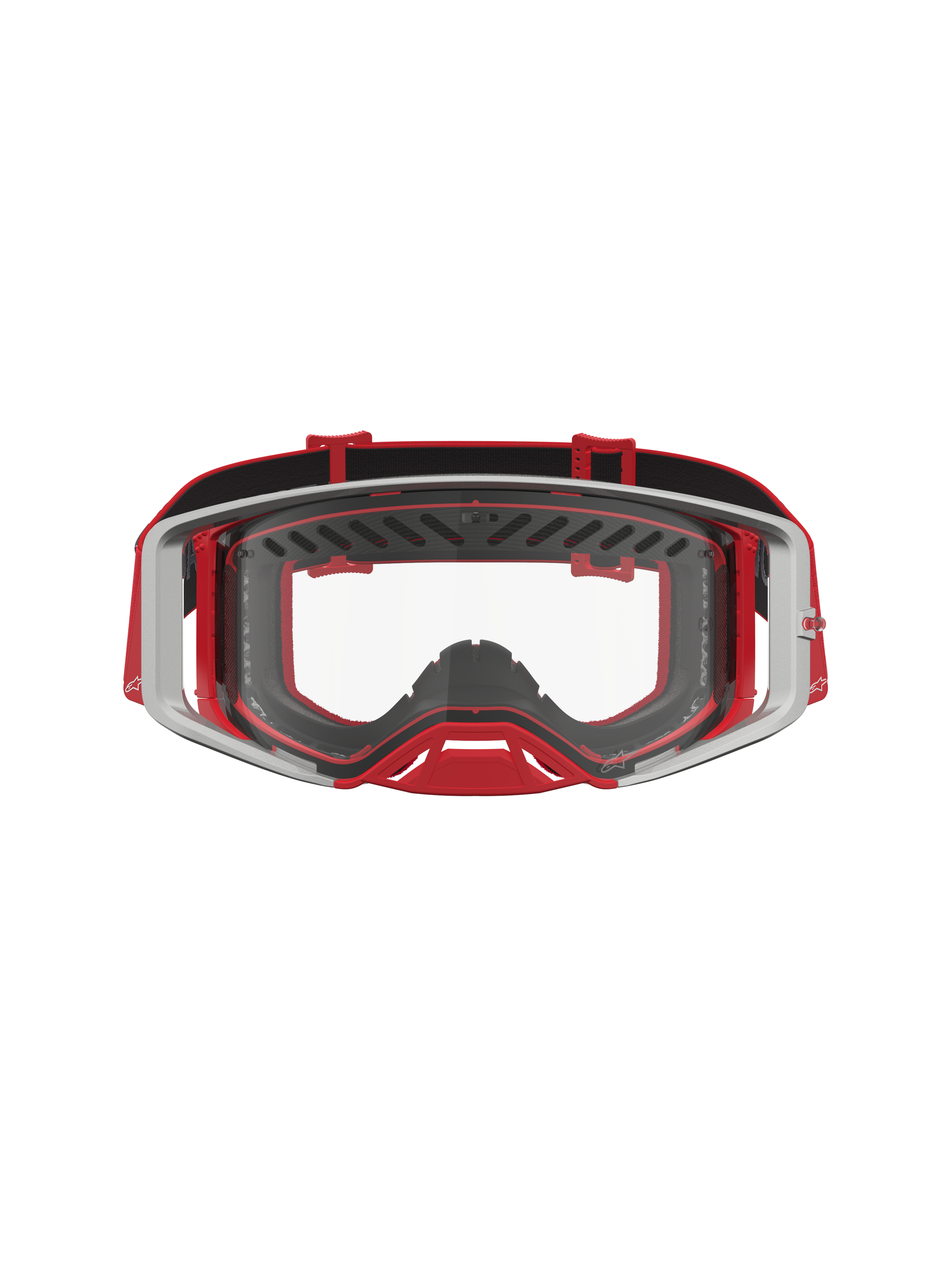 Alpinestars Supertech Schutzbrille Dura Air Fluid, Motocross-Brille in Rot und Silber mit klarer Polycarbonat-Linse.